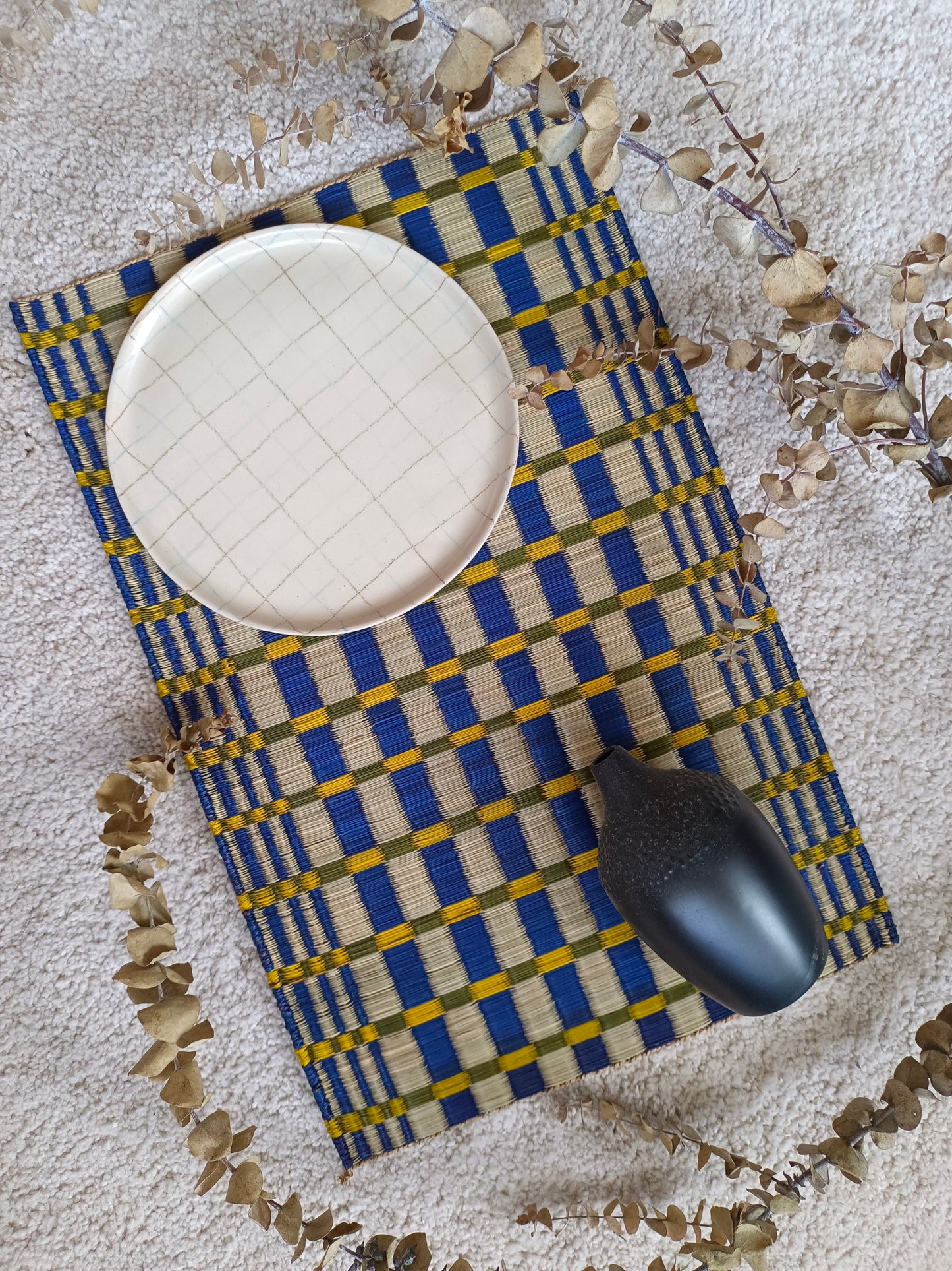Placemat L Checkered navy yellow