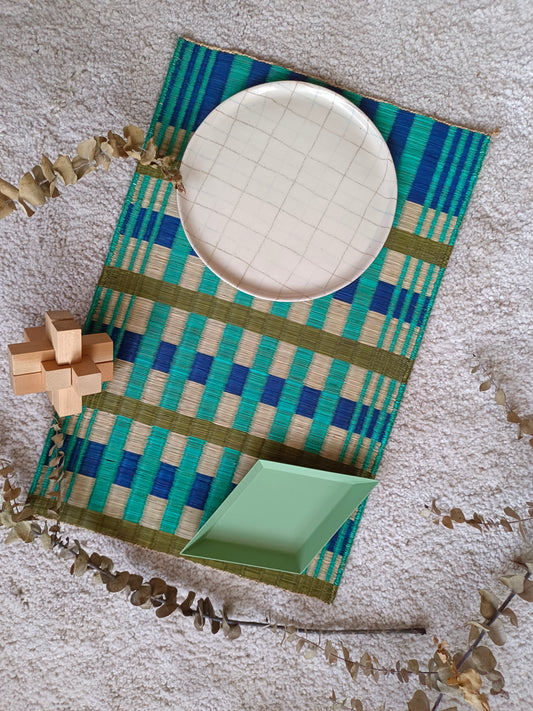 Placemat L Khaomar Navy turqouise emerald