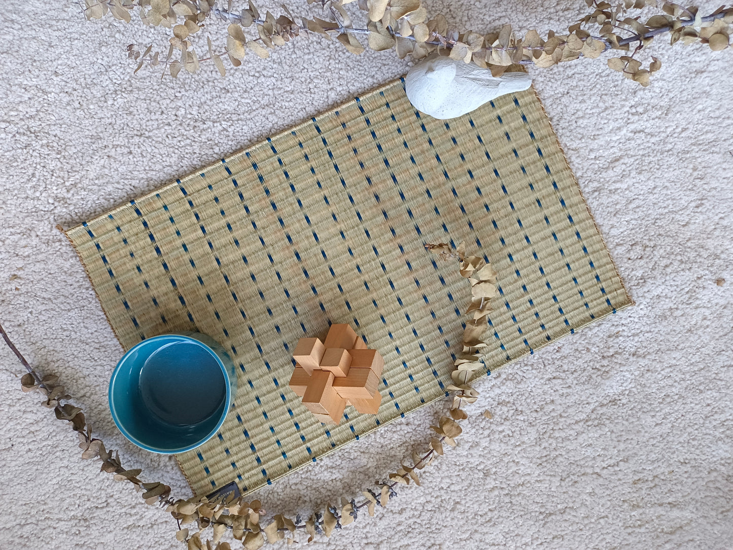 Placemat L Navy white rain 01