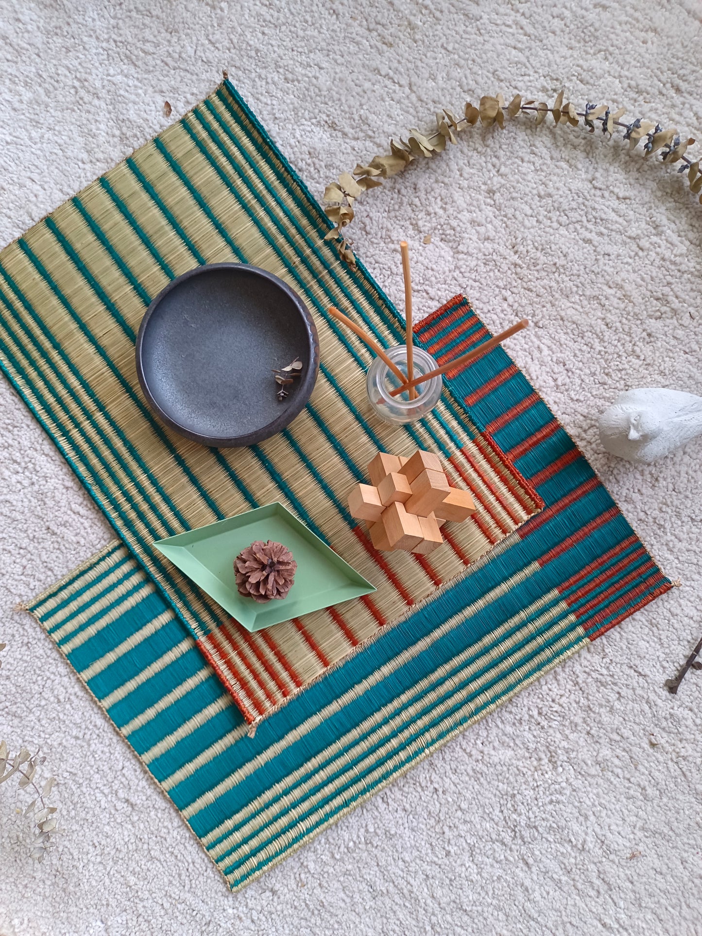 Placemat L Horizon stripe green orange