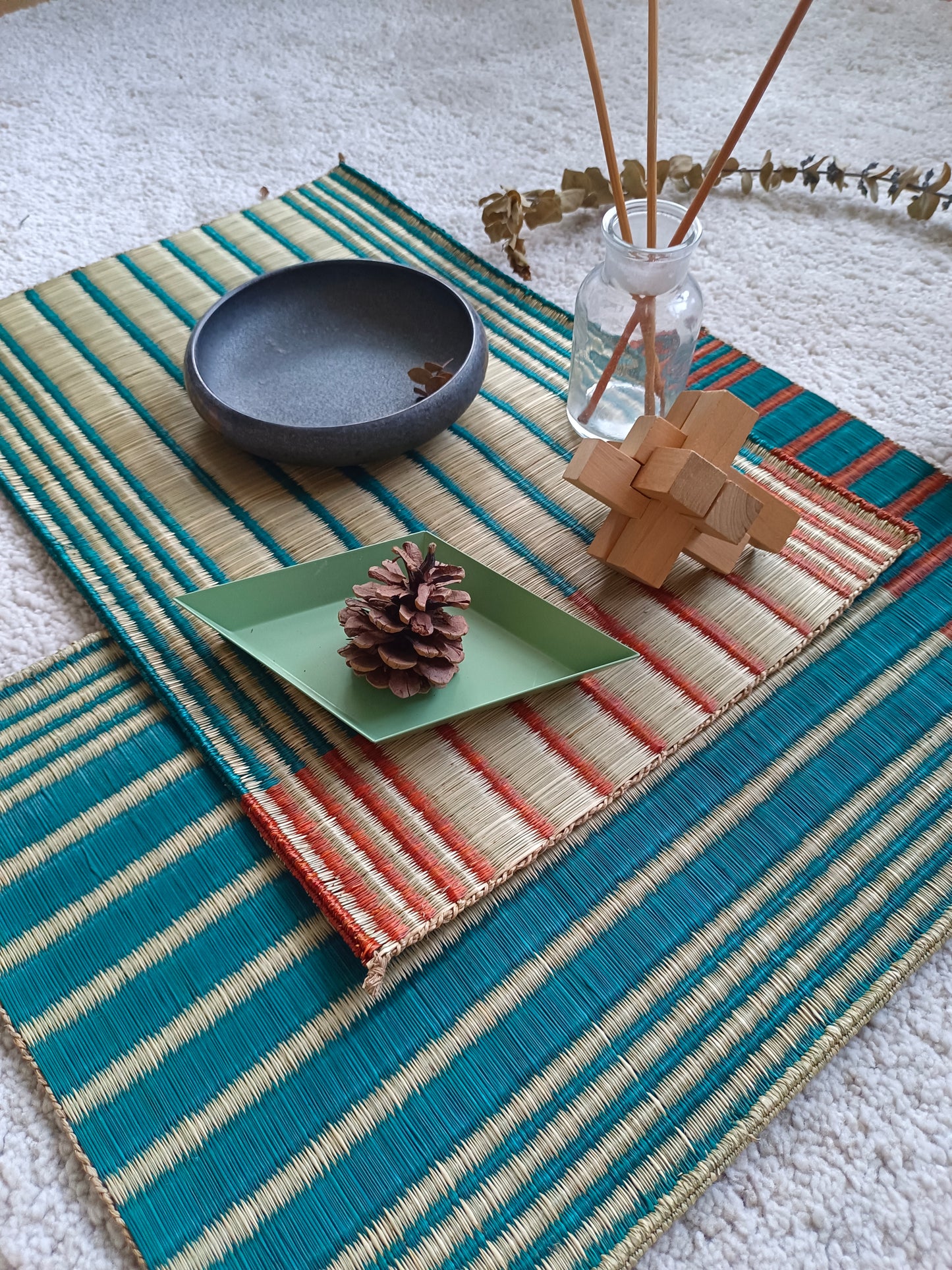 Placemat L Horizon stripe green orange