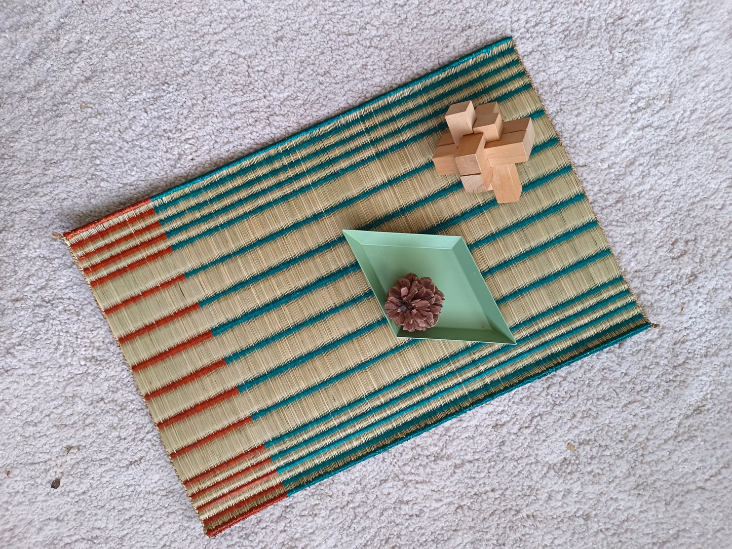 Placemat L Horizon stripe green orange