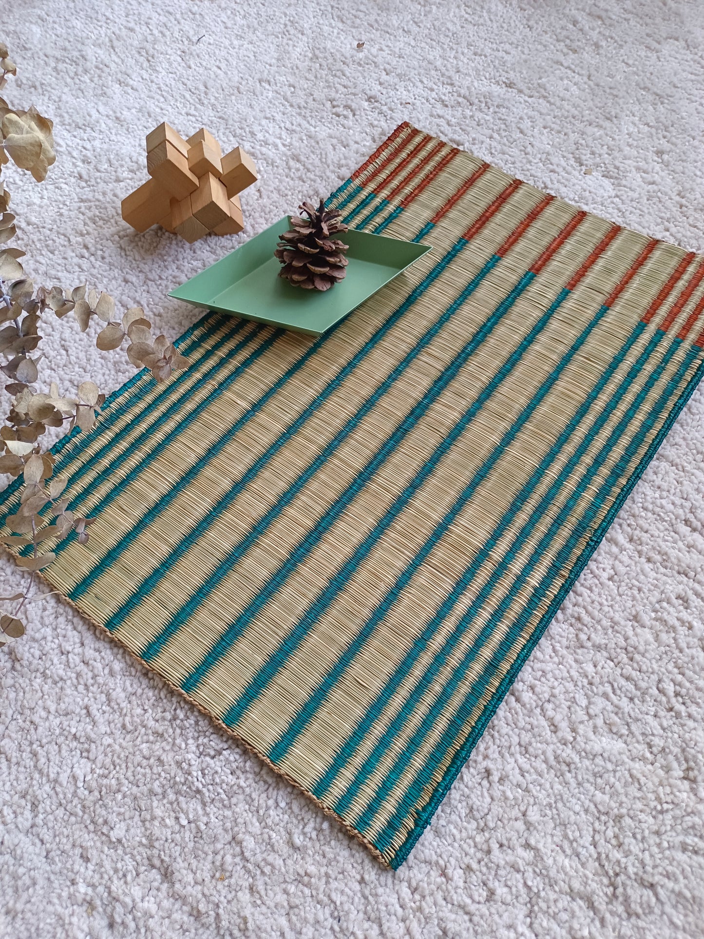 Placemat L Horizon stripe green orange