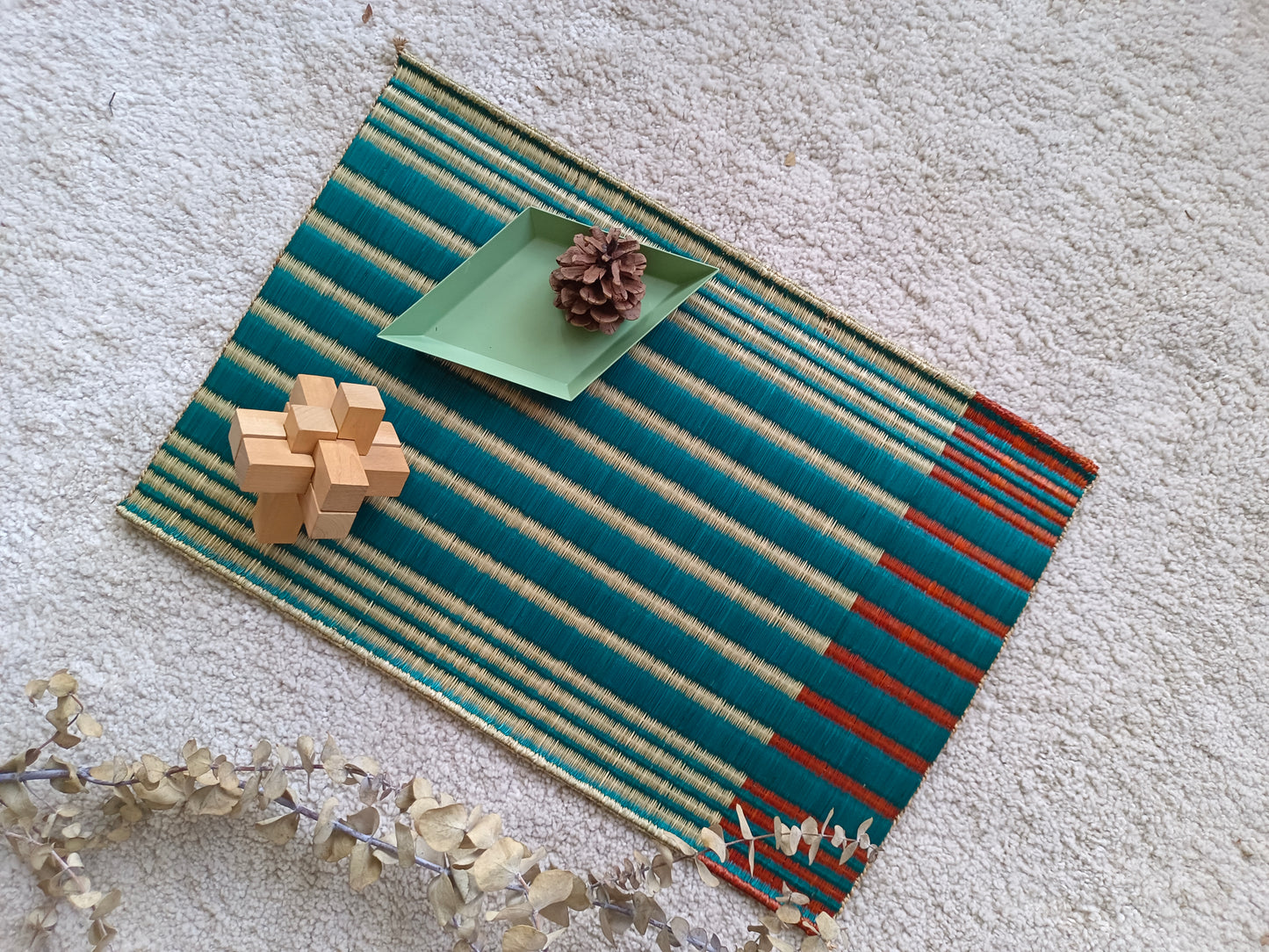 Placemat L Horizon stripe green orange
