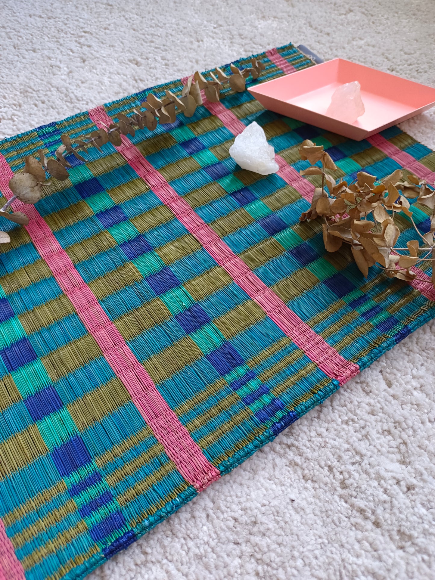 Placemat L Big Checkered Pink navy turqouise