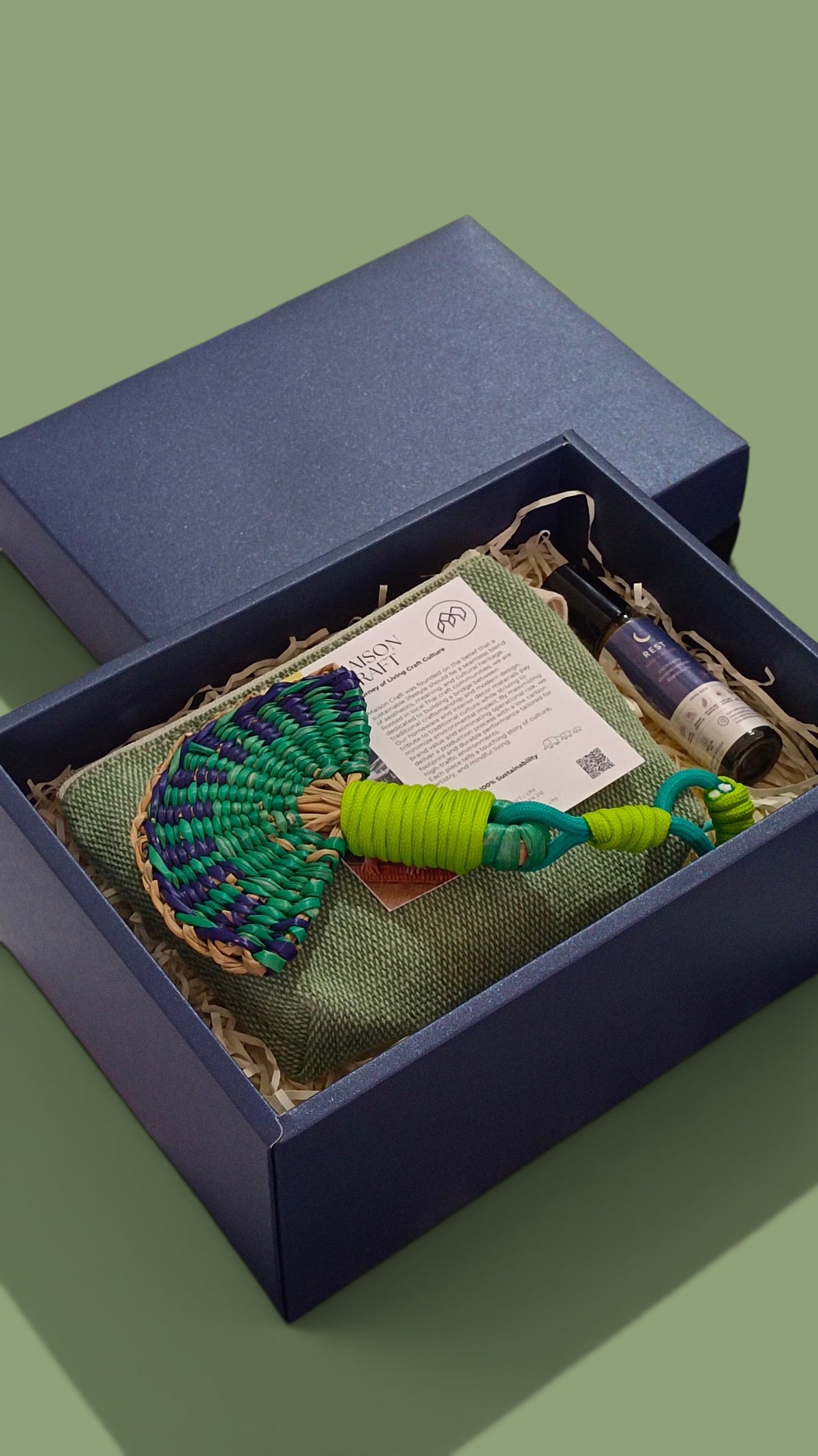 Ob-Ram Green Handmade Mini Fan Bag Charm – Thai Woven Accessory