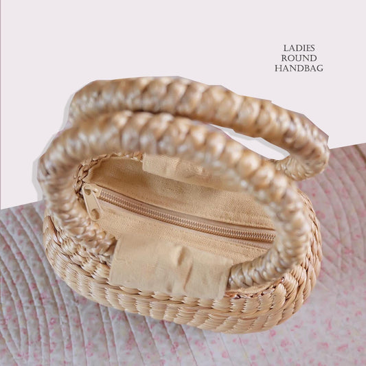 Lady Handmade Boho Water Hyacinth Ladies round Handbag Spring Shopper - Natural