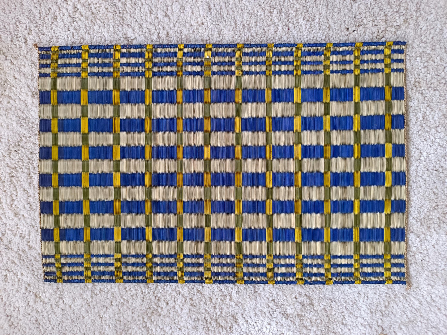 Wholesale set of 2/ 12 Checkered navy yellow Handwoven Eco-Friendly Woven Placemat - Midnight Stripe Rain 11.8x17.7 inches