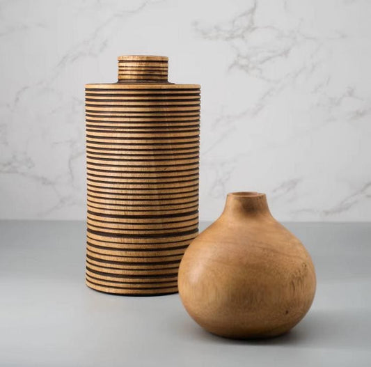 Wholesale 1/3PCS Natural Handmade Mango carved 8x3inch tall vase- zen wabisabi living-African Style