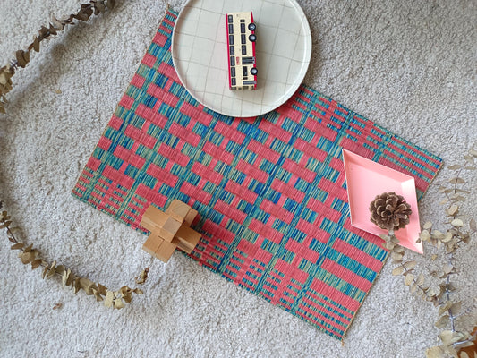 Wholesale set of 2/ 12 Torii pink blue Handwoven Eco-Friendly Woven Placemat - Midnight Stripe Rain 11.8x17.7 inches