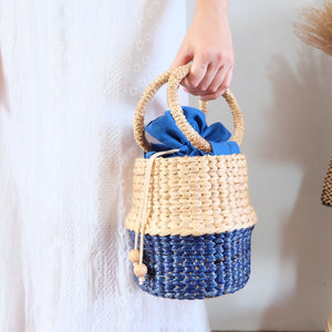 L Project-Bucket handbag water hyacinth-Navy