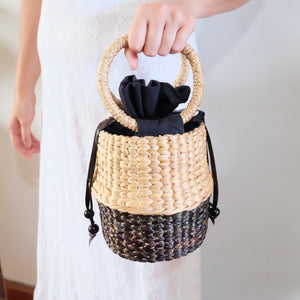 L Project-Bucket handbag water hyacinth-Black