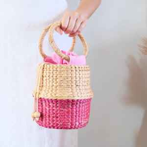 Bucket Handbag - Water hyacinth - Pink
