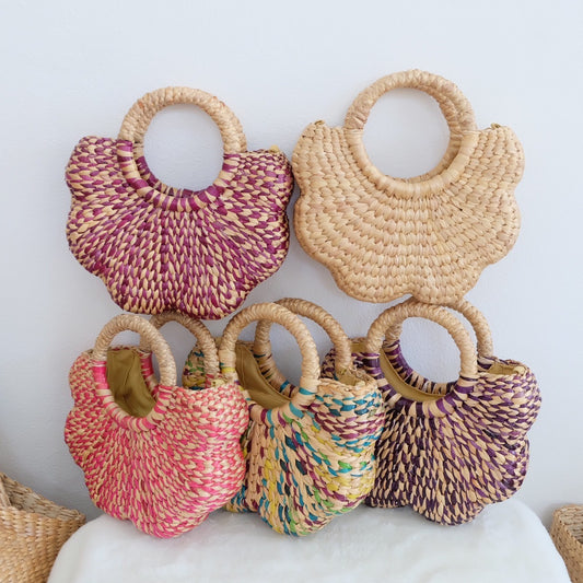 Flower Scallop handbag - Water hyacinth - Multicolor