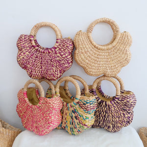 Flower Scallop handbag - Water hyacinth - Multicolor