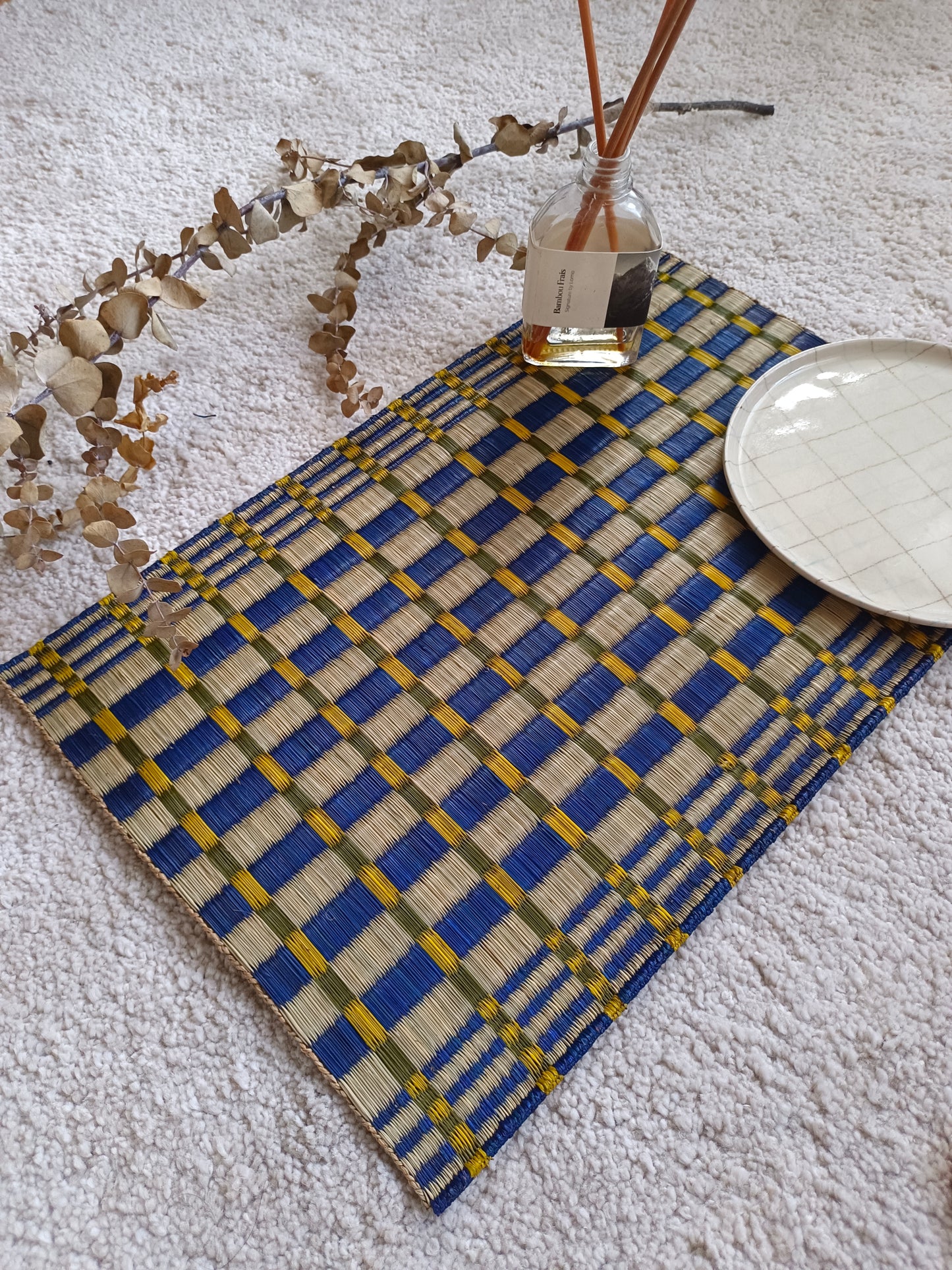 Placemat L Checkered navy yellow