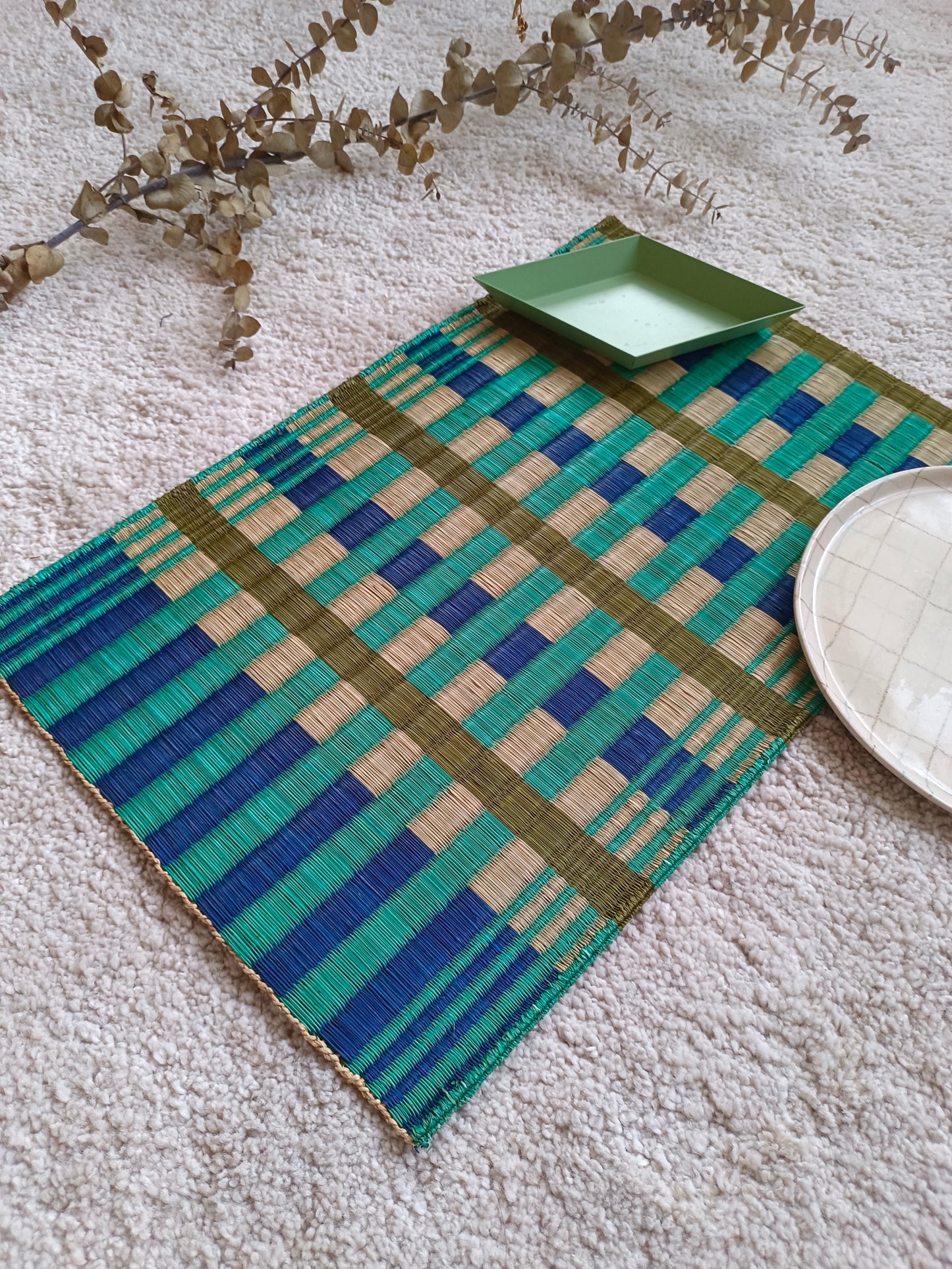 Placemat L Khaomar Navy turqouise emerald