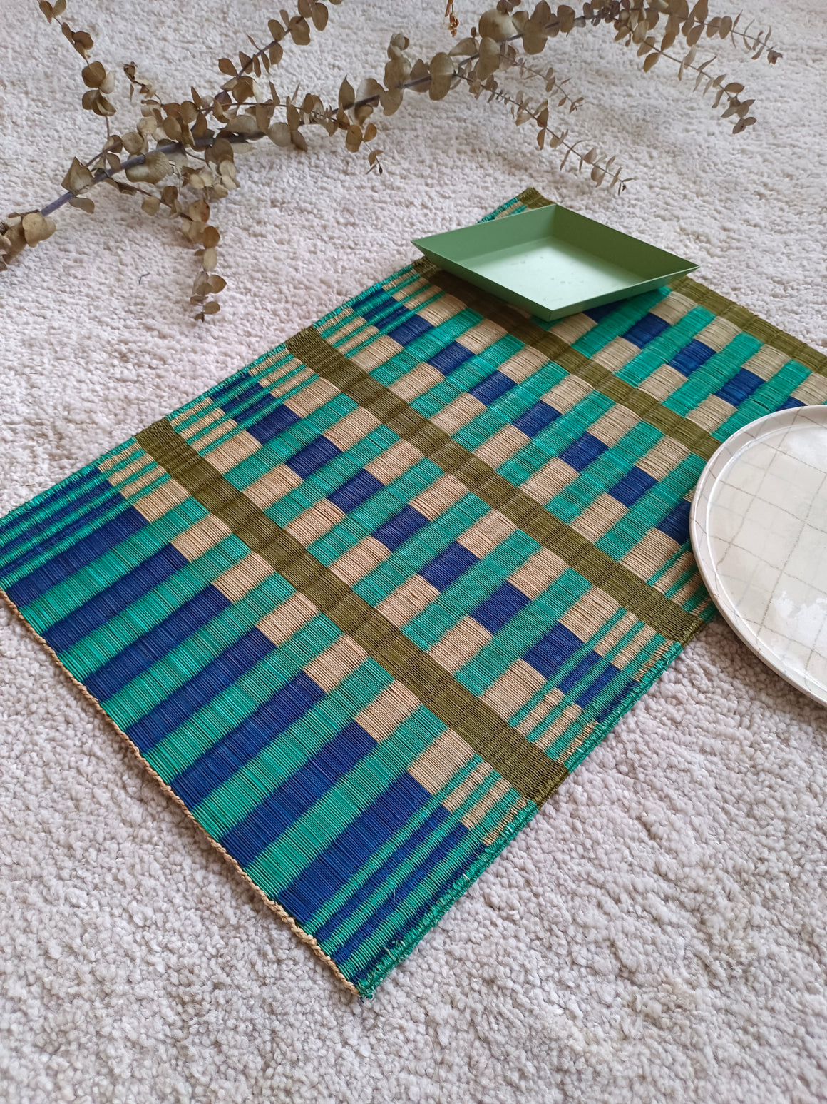Placemat L Khaomar Navy turqouise emerald