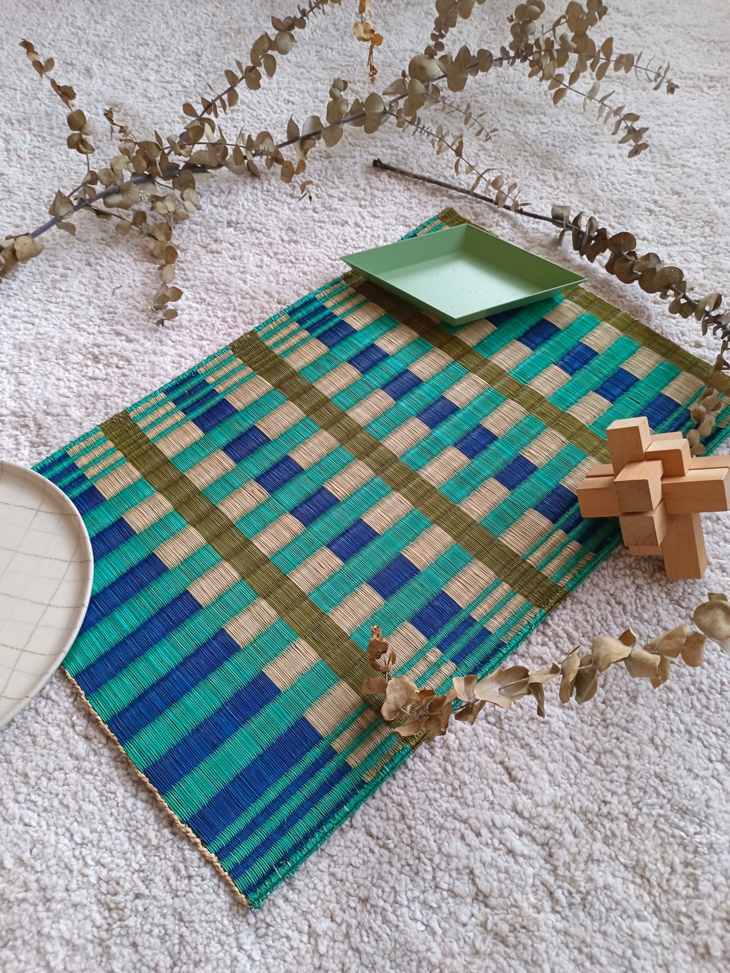 Placemat L Khaomar Navy turqouise emerald