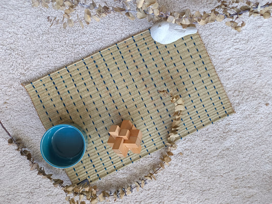 Placemat L Navy white rain 01