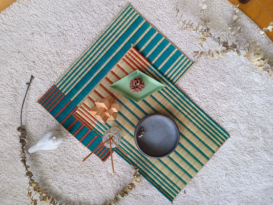Placemat L Horizon stripe green orange