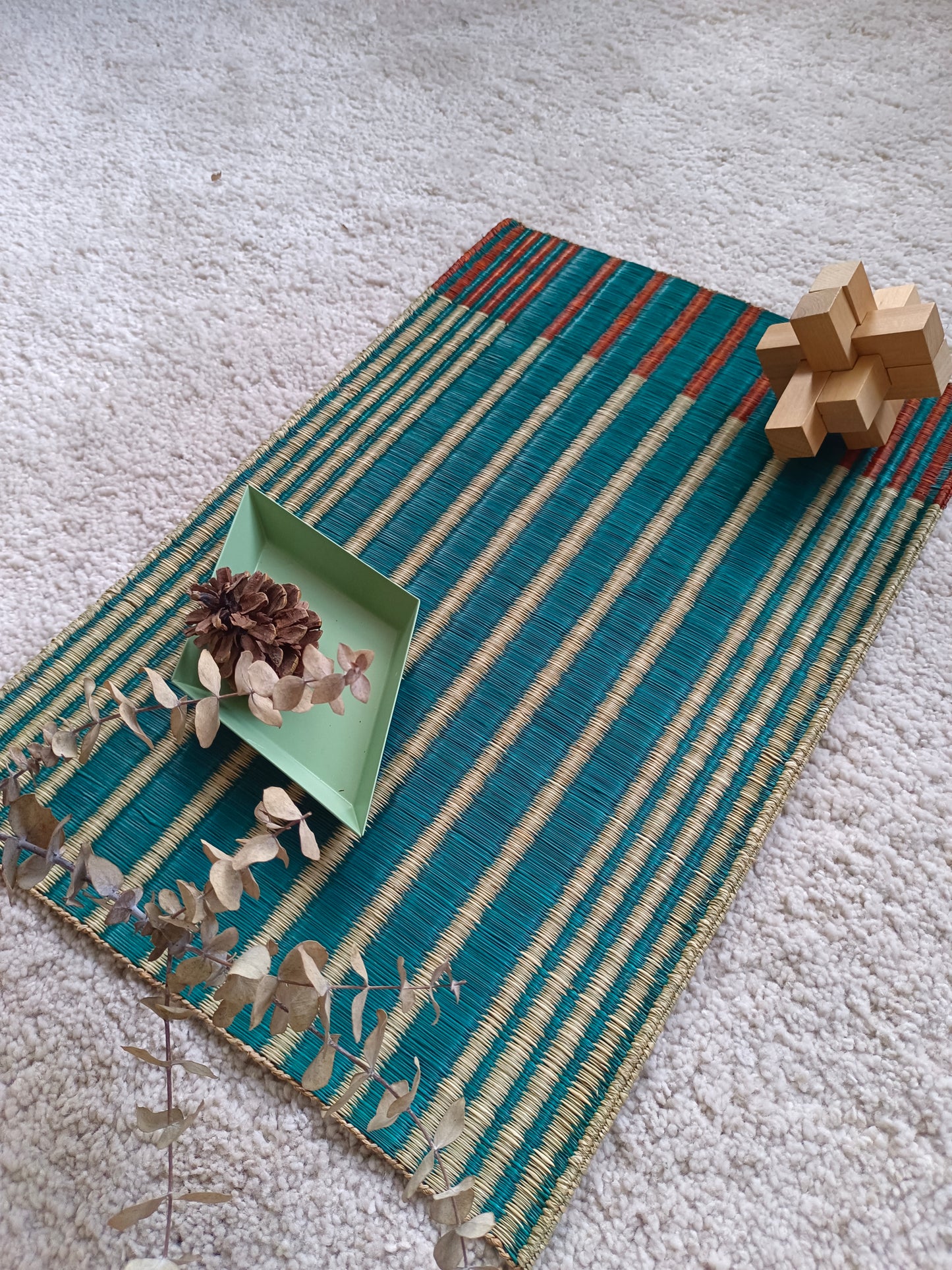 Placemat L Horizon stripe green orange