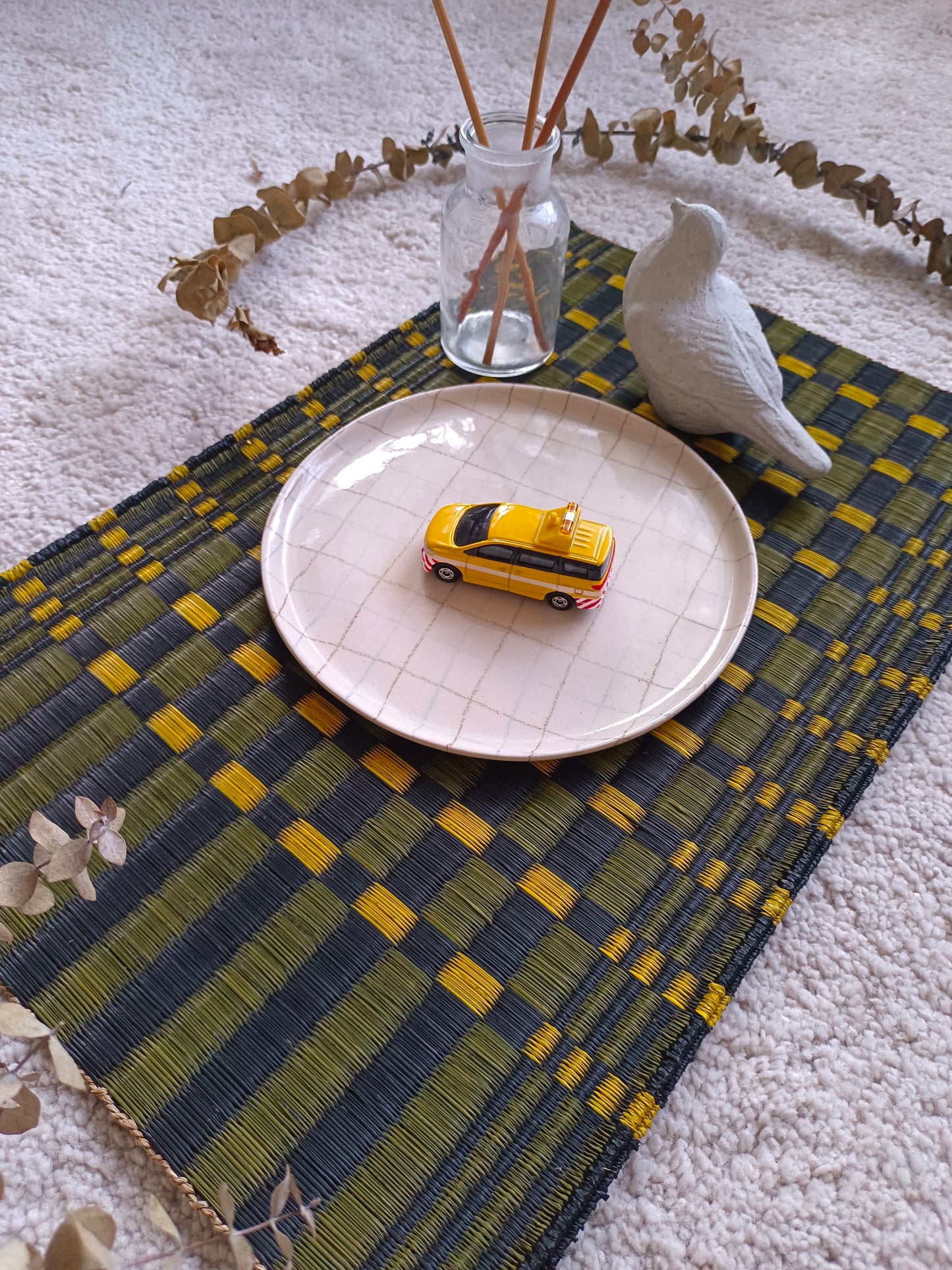 Placemat L Checkered Black emerald yellow