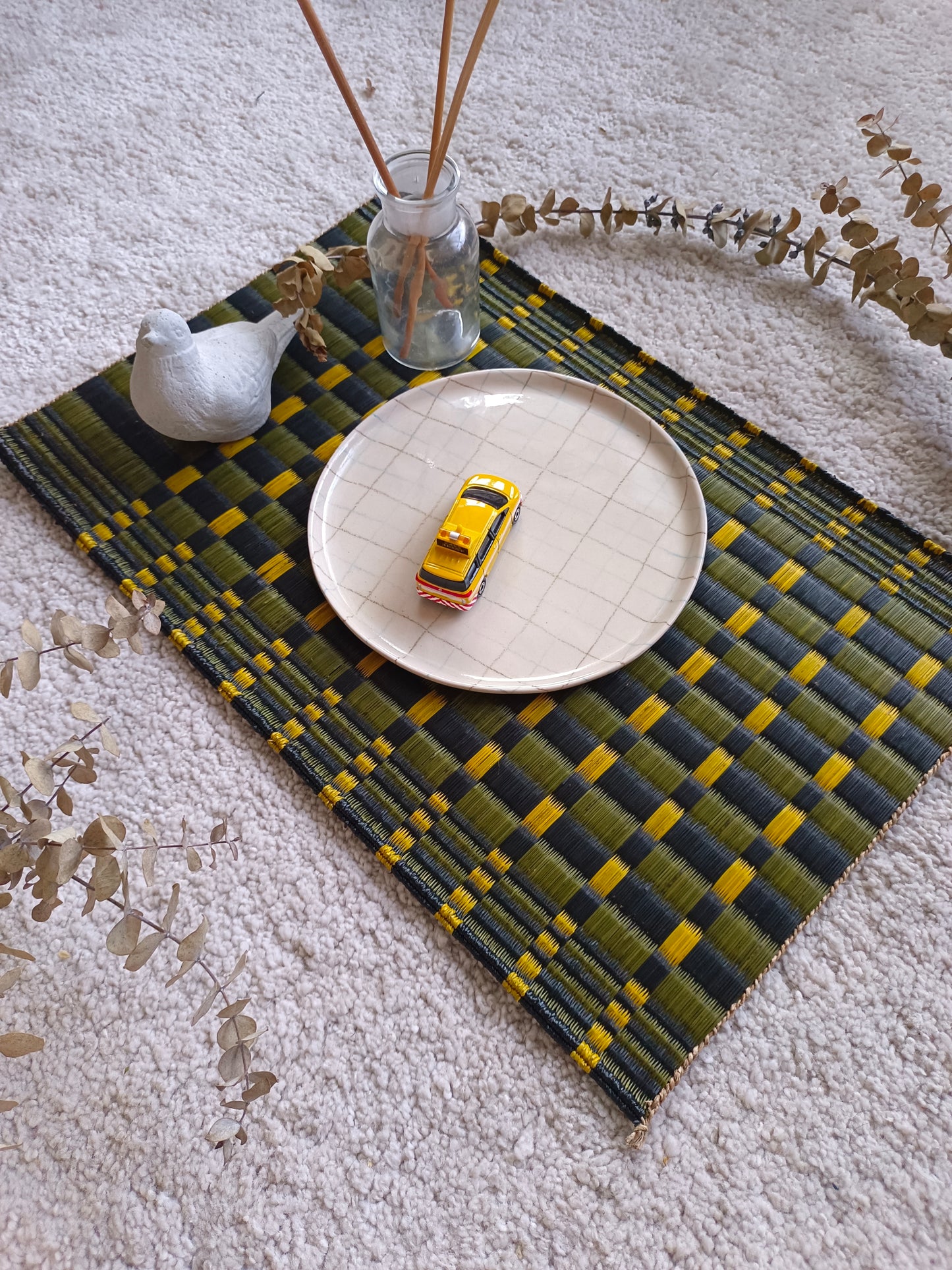 Placemat L Checkered Black emerald yellow