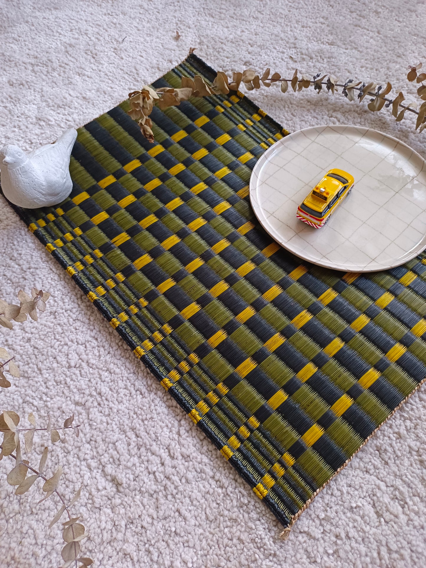 Placemat L Checkered Black emerald yellow