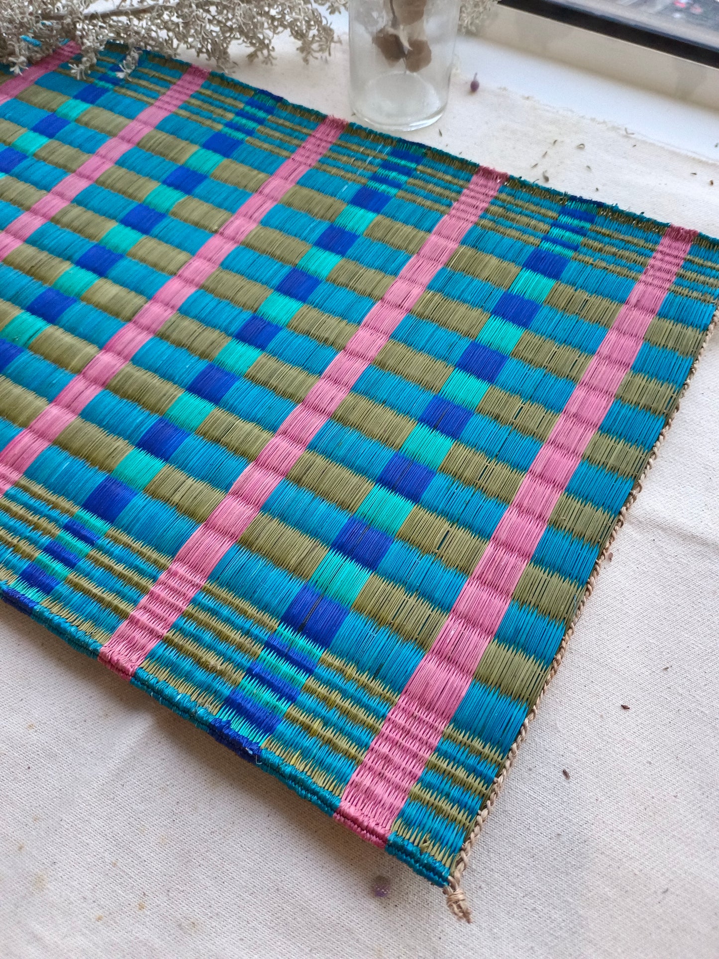Placemat L Big Checkered Pink navy turqouise