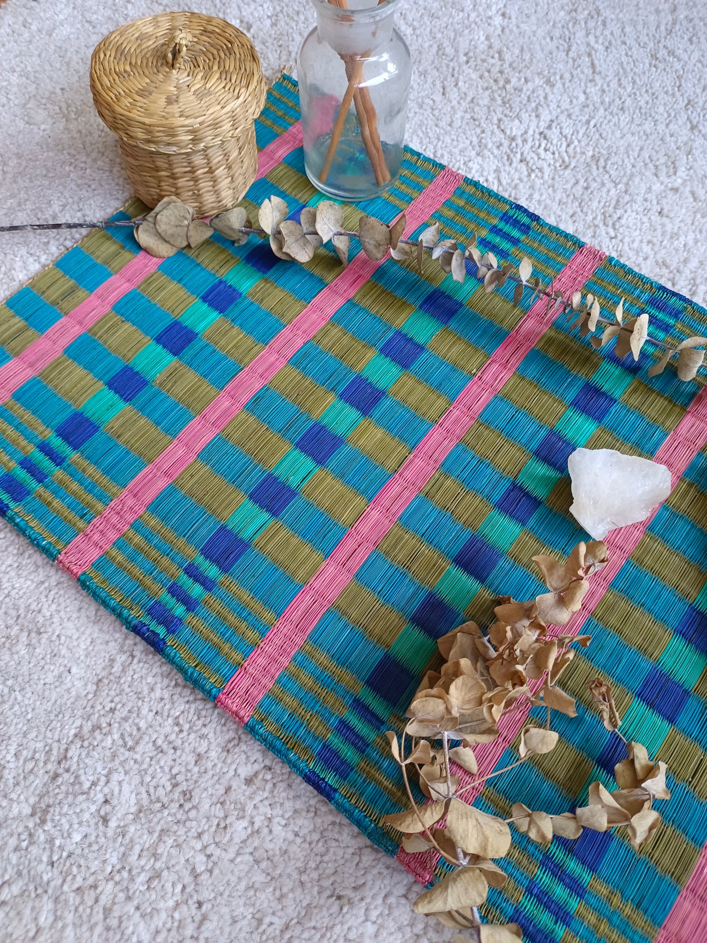 Placemat L Big Checkered Pink navy turqouise